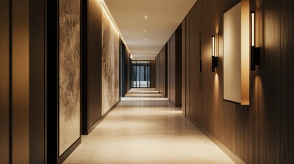 Elegant minimalist hallway with minimal decor. Featuring a clean, open design with sleek lines