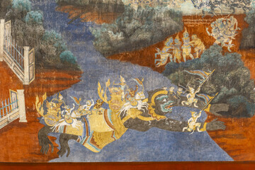 frescoes of the Silver Pagoda illustrating scenes from the Ramayana in the Royal Palace Phnom Penh,...