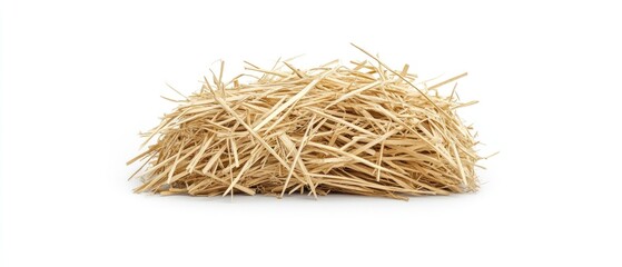 Pile of dry straw isolated on white background.