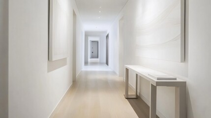 Elegant minimalist hallway with minimal decor. Featuring clean lines and an open design
