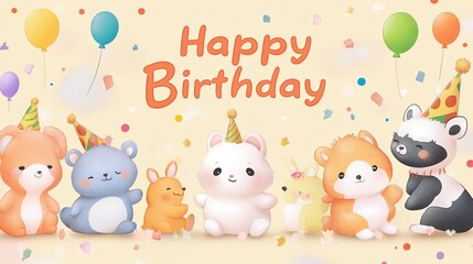 Naklejka premium Adorable Animals Celebrate a Happy Birthday Together
