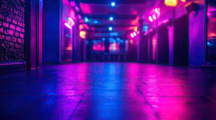 Neon Nightscape: Vibrant Corridor of Purple and Blue Lights