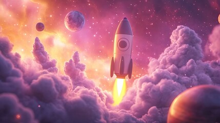 Rocket Ascending Through Cosmic Clouds and Planets