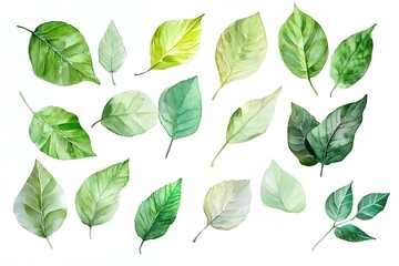 Green Leaf Collection: Artistic Watercolor and Detailed Digital Illustrations Featuring Clovers, Tropical Leaves, Falling Foliage, and Textured Dry Leaves - Perfect for Nature-Themed Designs and Decor