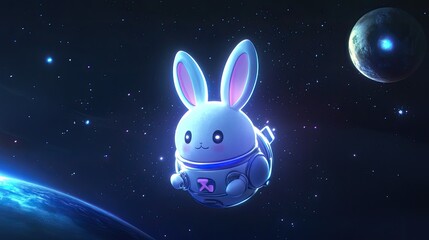 Adorable Robotic Rabbit Astronaut Soaring Through Space