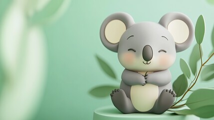 Naklejka premium Adorable Koala Sitting Amidst Lush Green Leaves