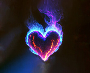 neon lava heart in fire