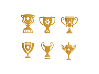 Trophy cups icons Set. Winner symbols in Fill Styles. Champion's cups. First place cups. and bronze trophy  icon collection.
