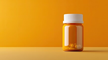 Amber Pill Bottle With Orange Tablets Against Orange Background