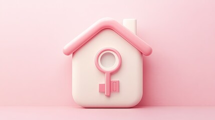 Pink House Shaped Icon With Keyhole Symbol