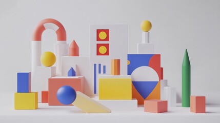 Fototapeta premium A Colorful Abstract Composition of Geometric Shapes and Forms Creating a Playful and Modern Artistic Display for Creative Inspiration and Design