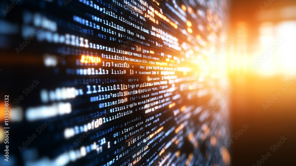 Poster abstract data stream in motion with glowing light effect illustrating digital technology and informa
