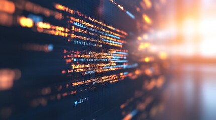 Abstract Digital Background with Colorful Code Flowing Across a Dark Surface, Highlighting Technology, Data, and Innovation in a Modern Environment