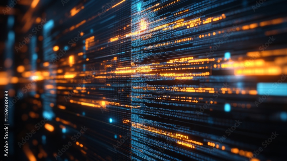 Poster Abstract digital data flow with glowing lines and binary code background for technology, science, innovation, and modern computing themes