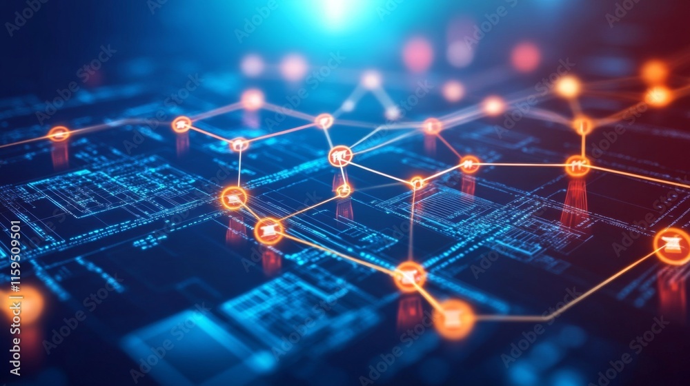 Poster abstract digital network with glowing connections and circuit patterns representing technology, inno