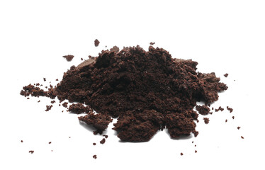 Milled coffee sediment, residue isolated on white background
