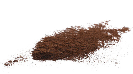 Pile of powder instant coffee scattered isolated on white background, clipping path