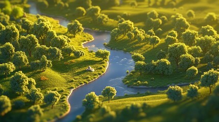 Serene River Winding Through Lush Green Landscape