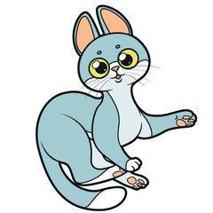 Cute cartoon playful kitten on white background