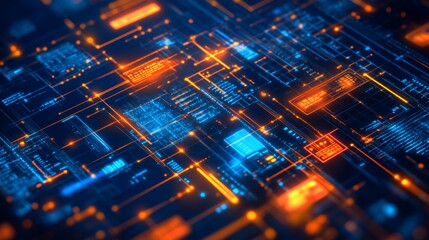 Abstract Technology Background with Bright Neon Colors and Biometric Data Illustrating Digital Connectivity and Information Flow in a Modern Network Environment
