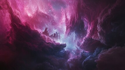 Cosmic City Amidst Purple Nebula Clouds
