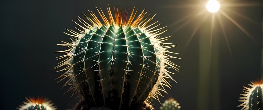 Close up of cactus with spines radiating outward in precise geometric shapes - Powered by Adobe