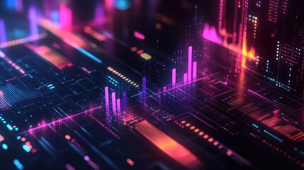 Dynamic financial growth is depicted through colorful ascending charts in a digital environment