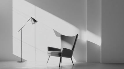 Elegant minimalist reading nook with minimal decor. Featuring clean lines and a cozy setup