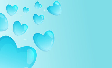 Glossy blue hearts. Romantic abstract background for love themes. Vector illustration.