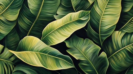 Obraz premium Green Leaf Collection: Artistic Watercolor and Detailed Digital Illustrations Featuring Clovers, Tropical Leaves, Falling Foliage, and Textured Dry Leaves - Perfect for Nature-Themed Designs and Decor