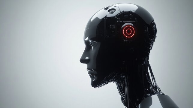 Futuristic Android Head Profile with Red Light Detail, Showcasing Advanced Technology and Artificial Intelligence, Perfect for Sci-Fi and Innovation Themes