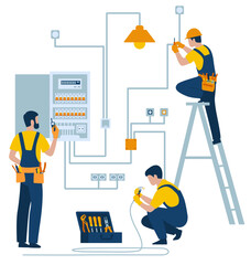 Electricians repair sockets and wiring in the house and install sensors to manage energy in the home.