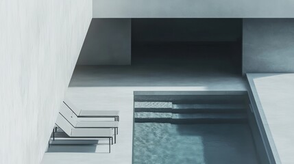 Obraz premium Elegant minimalist rooftop pool with minimal decor. Featuring a clean, open design with sleek lines