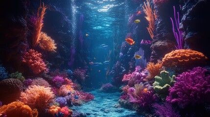 Fototapeta premium Underwater landscape teeming with colorful tropical fish and vibrant coral formations