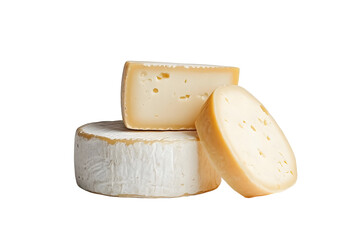 Dutch cheese wheel isolated on a white transparent background. Concept of dairy products and cheese varieties in food photography