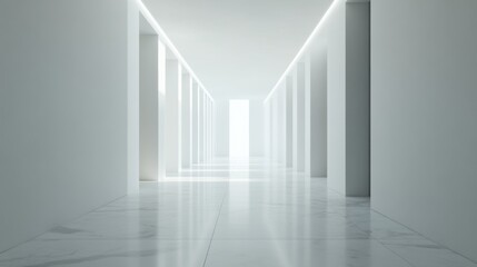 Fototapeta premium Spacious and Modern Interior Hallway with Bright Natural Light Streaming through Open Doorway in a Minimalist Architectural Space