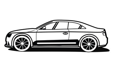 Abstract Classic vintage sports car silhouette vector 
illustration in black and white drawing style on a 
white background,coloring book.