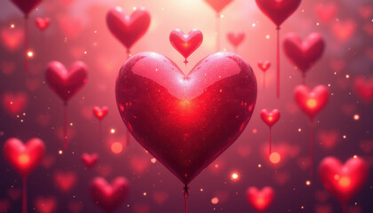 Captivating Valentine's Day banner showcasing a glowing red heart at the center against a dark red backdrop, ideal for personalized text.