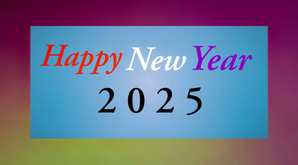 Happy new year 2025 colorful greetings on blue color background with colorful frame