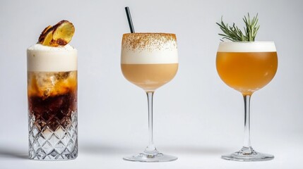 Artistic Beverage Presentations on White Background