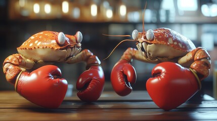 Boxing crabs engage in a spirited debate in a lively underwater setting