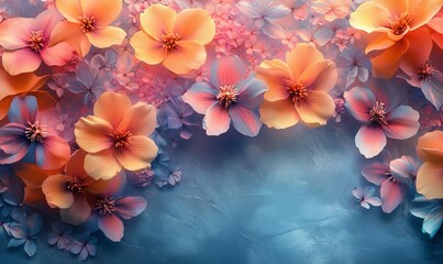 Blooming floral textures with layered glowing pastel accents, Generative AI