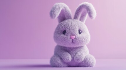 Lavender Bunny Sitting On Purple Background