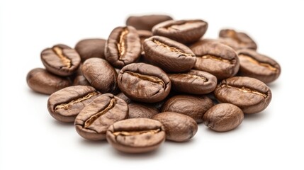 Naklejka premium Close-Up of Fresh Coffee Beans on White Background