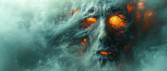 Fototapeta premium Ethereal Face in Smoke and Fire 8K Fantasy Art