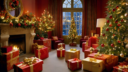 Obraz premium An inviting space filled with Christmas decorations