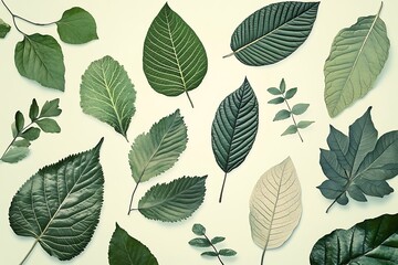 Green Leaf Collection: Artistic Watercolor and Detailed Digital Illustrations Featuring Clovers, Tropical Leaves, Falling Foliage, and Textured Dry Leaves - Perfect for Nature-Themed Designs and Decor