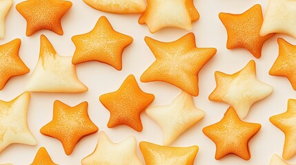   A group of cookie-shaped stars sits atop a white sheet of frosted paper