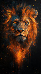 Fototapeta premium Lion in the art style,fire ,sparks of paint