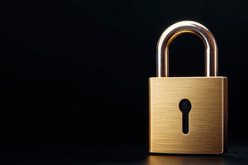 Golden padlock resting on a dark surface highlights security and protection themes